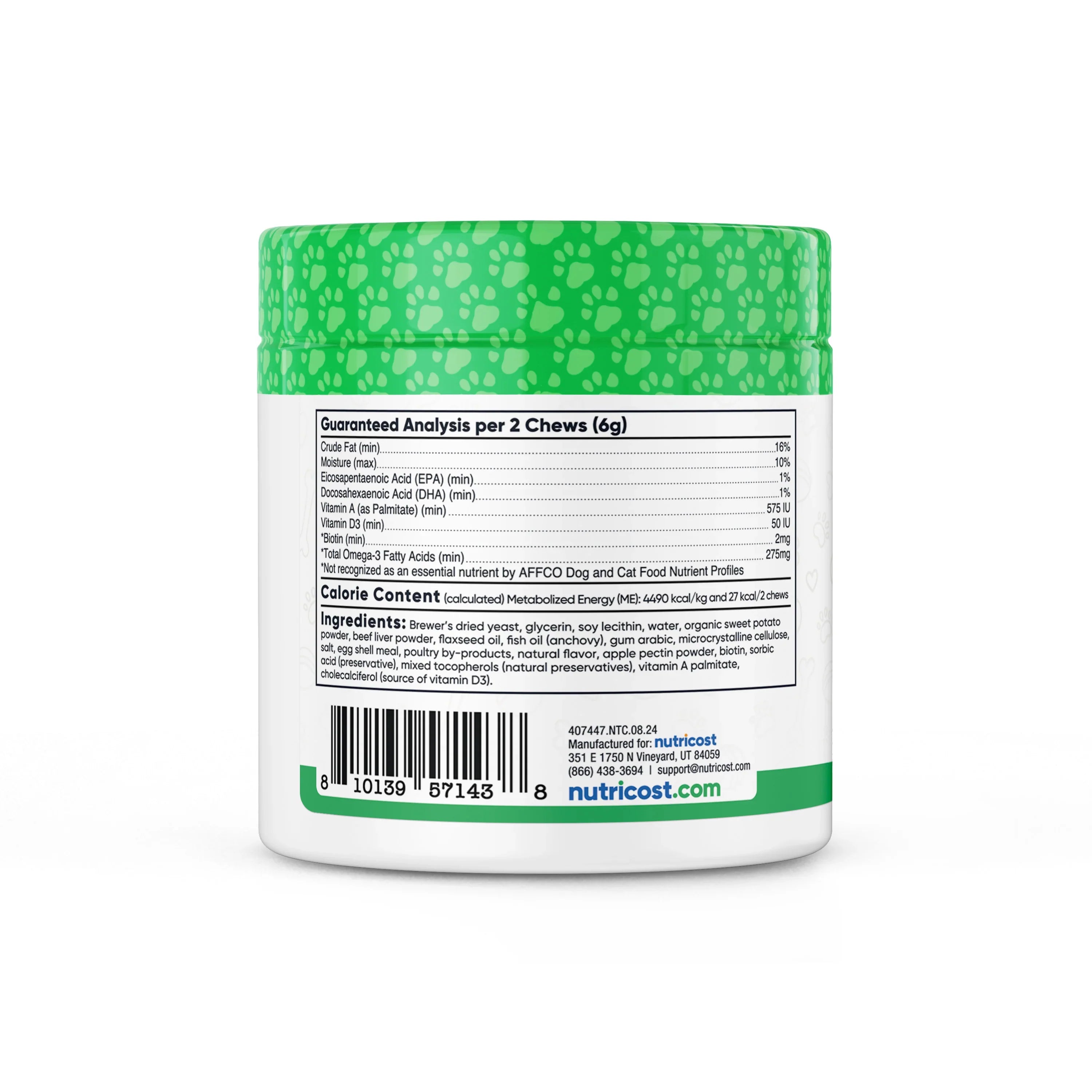 Nutricost Pets Skin & Coat Support [60 Chews] [Beef]