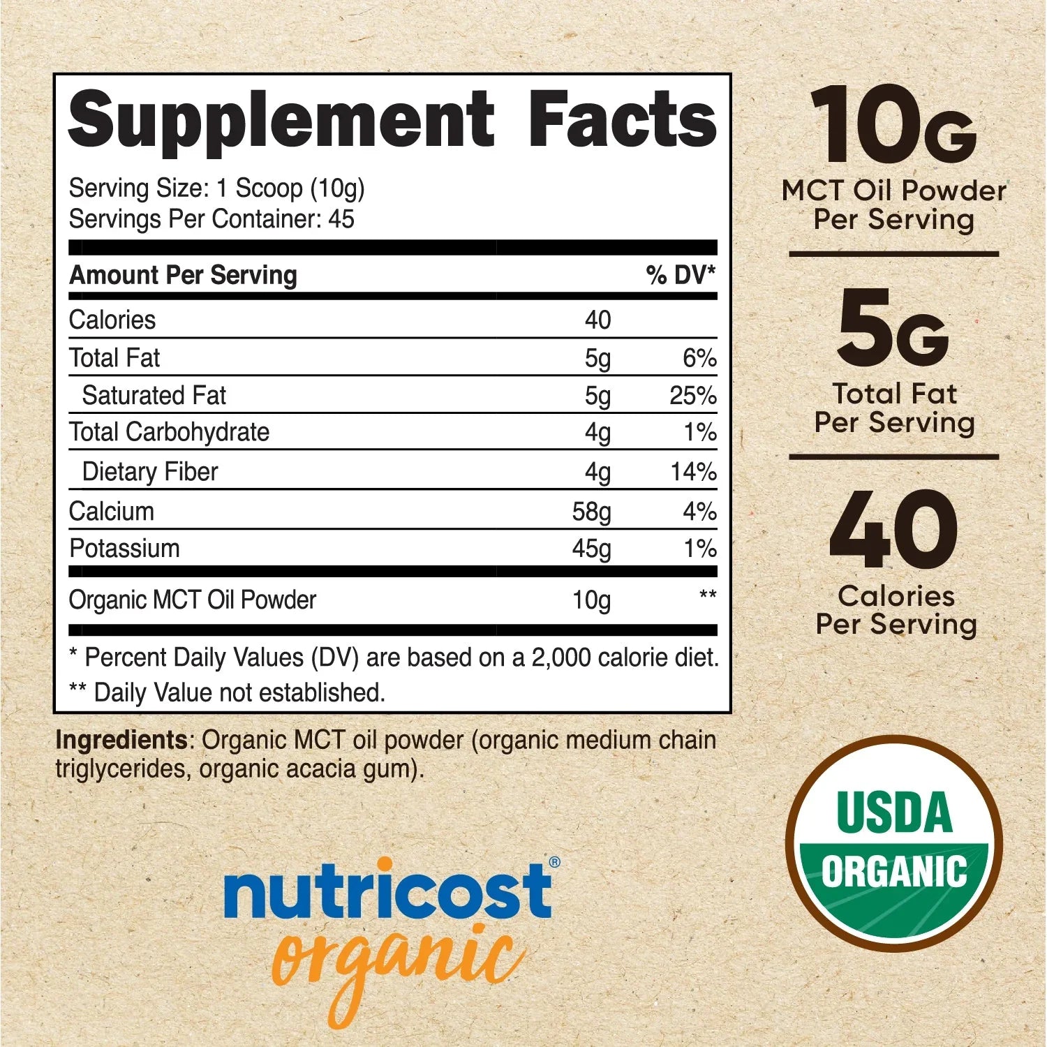 Nutricost Organic MCT Oil Powder